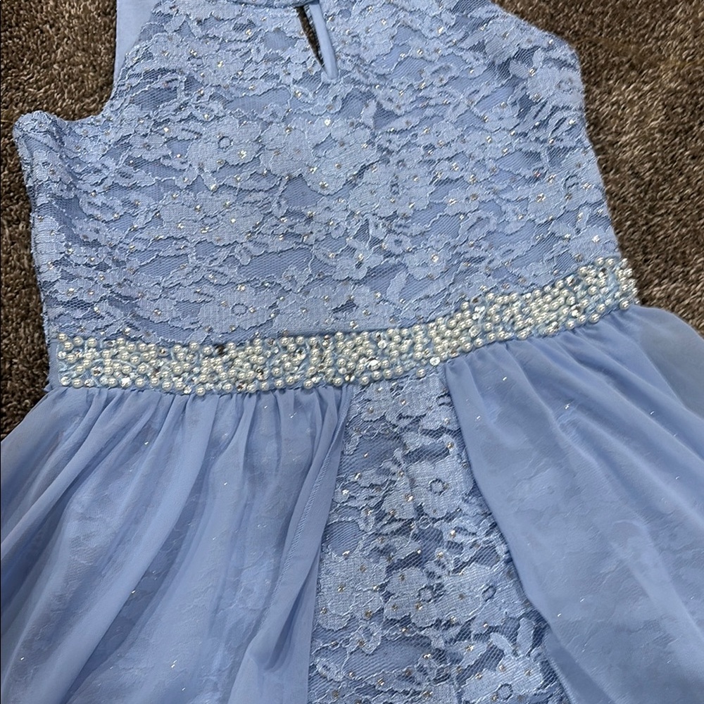 Elegant Blue Lace Overlay Dress - Picture 3 of 5